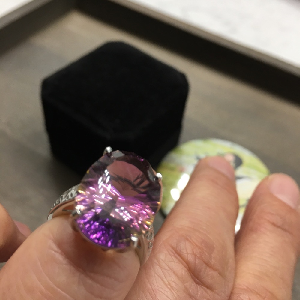 Certified 14.2 CT Ametrine Solid Silver Ring - Picture 11 of 16